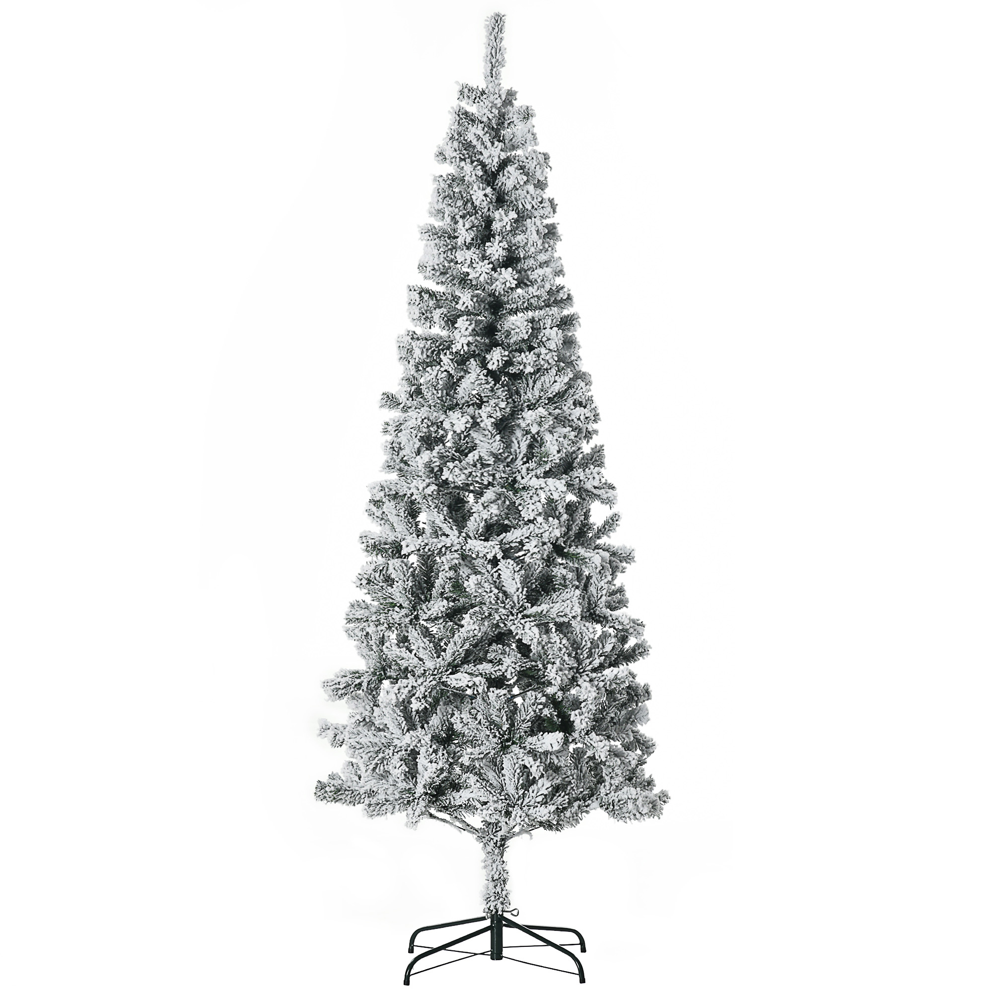 210 Cm Schlanker Künstlicher Weihnachtsbaum Mit Realistischen Zweigen, Hoher Und Schmaler, Schneebedeckter Baum Mit Faltbarem Fuß, Grün