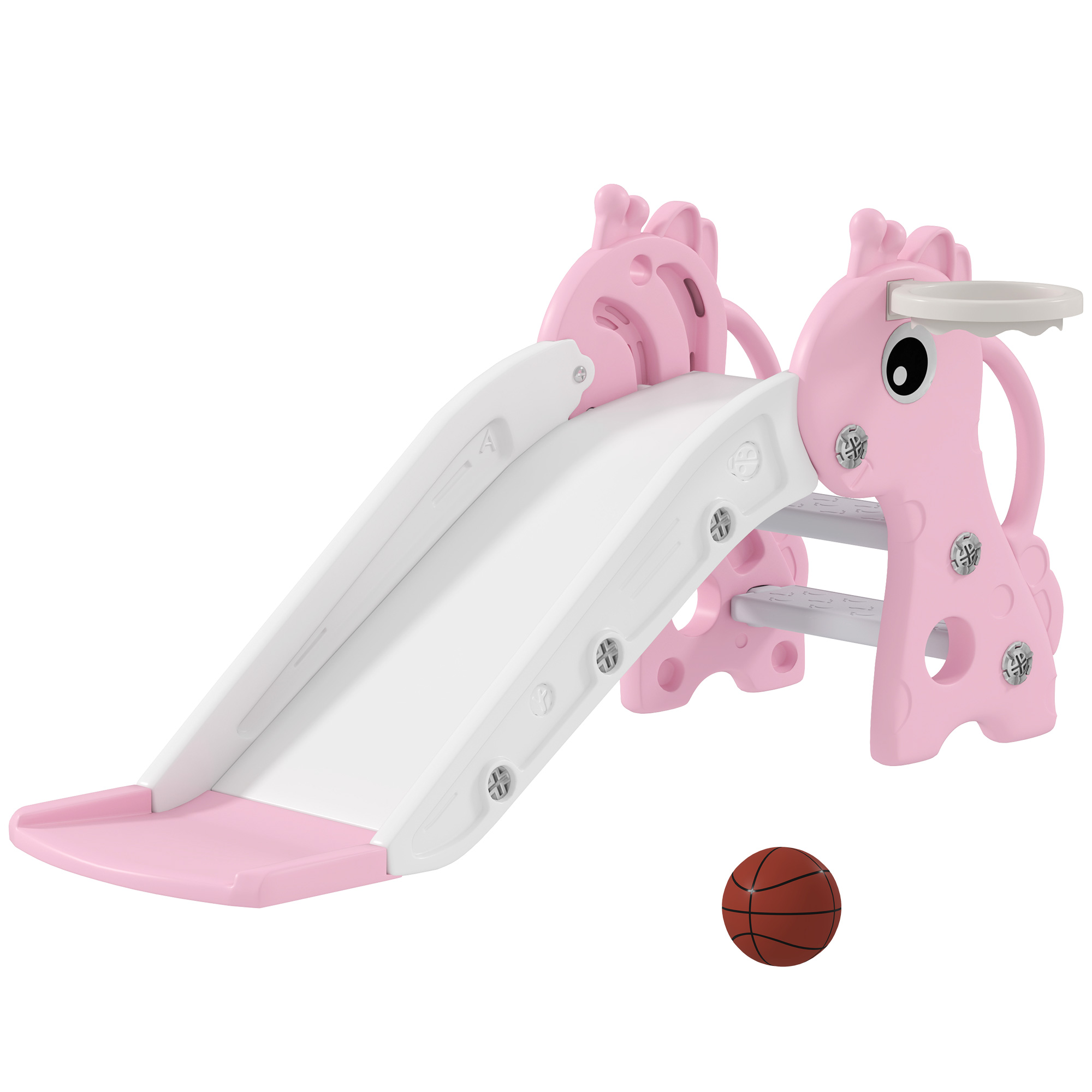 3-in-1-kinderrutsche In Giraffenform Mit Basketballkorb Und Ball, Rosa
