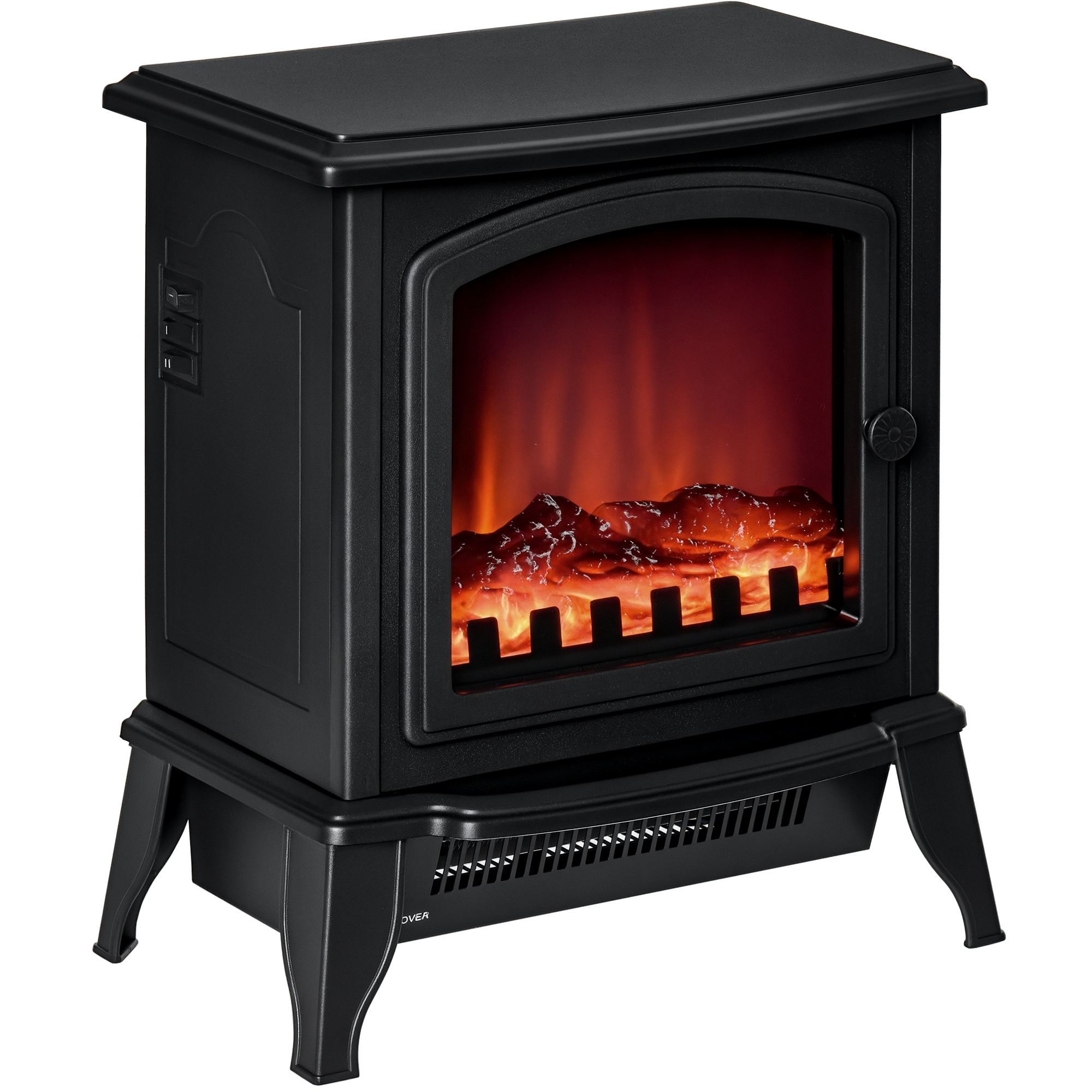 Freistehender Elektrischer Kamin Mit Flammeneffekt, 2 Heizstufen (1000 W/2000 W), Sicherheitsglas, Schwarz, 36,5 X 24 X 45,5 Cm