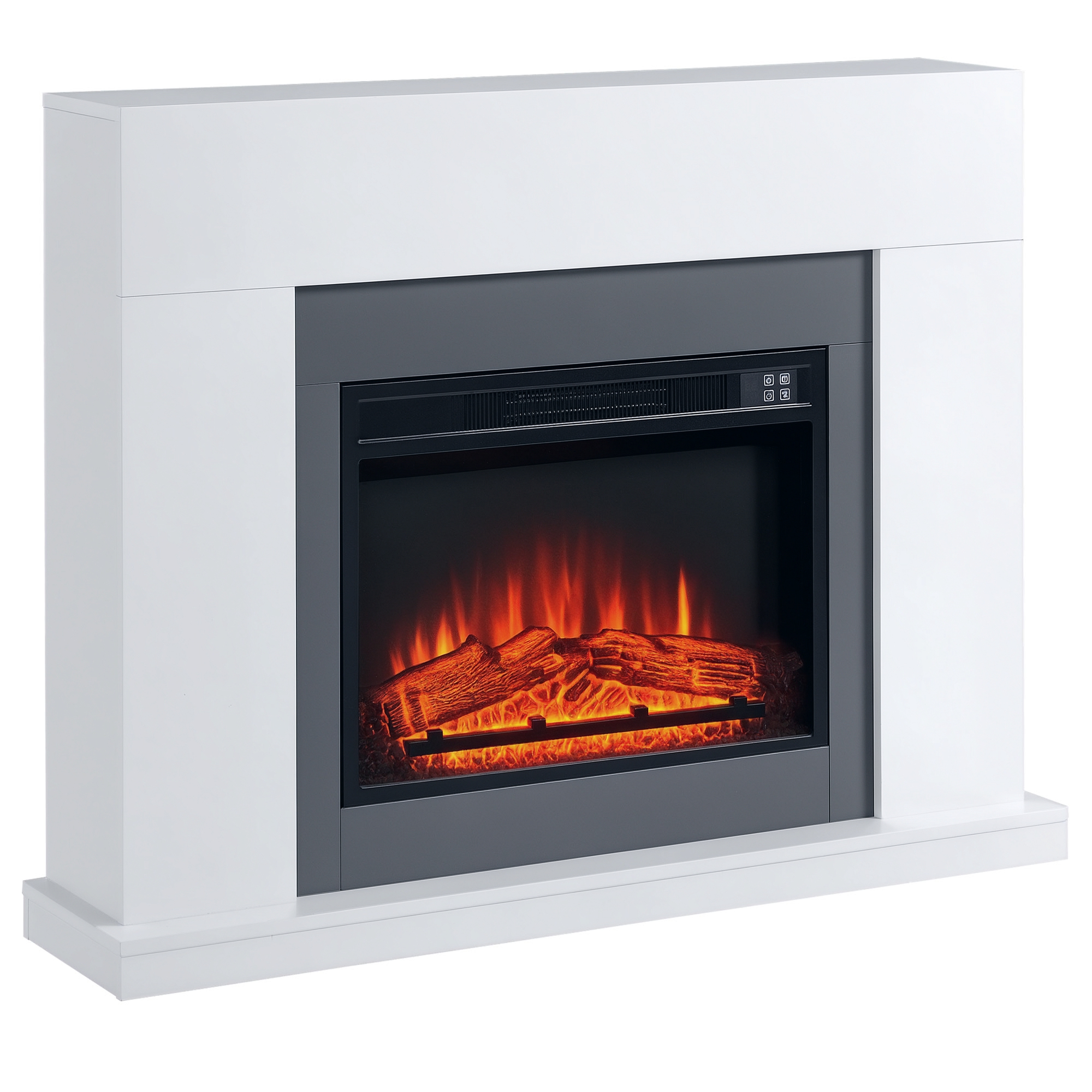 Elektrischer Kamin 1800–2000 W Mit Fernbedienung, Regulierbarer Flamme, Thermostat Und Wochentimer Für 37 M², Weiß