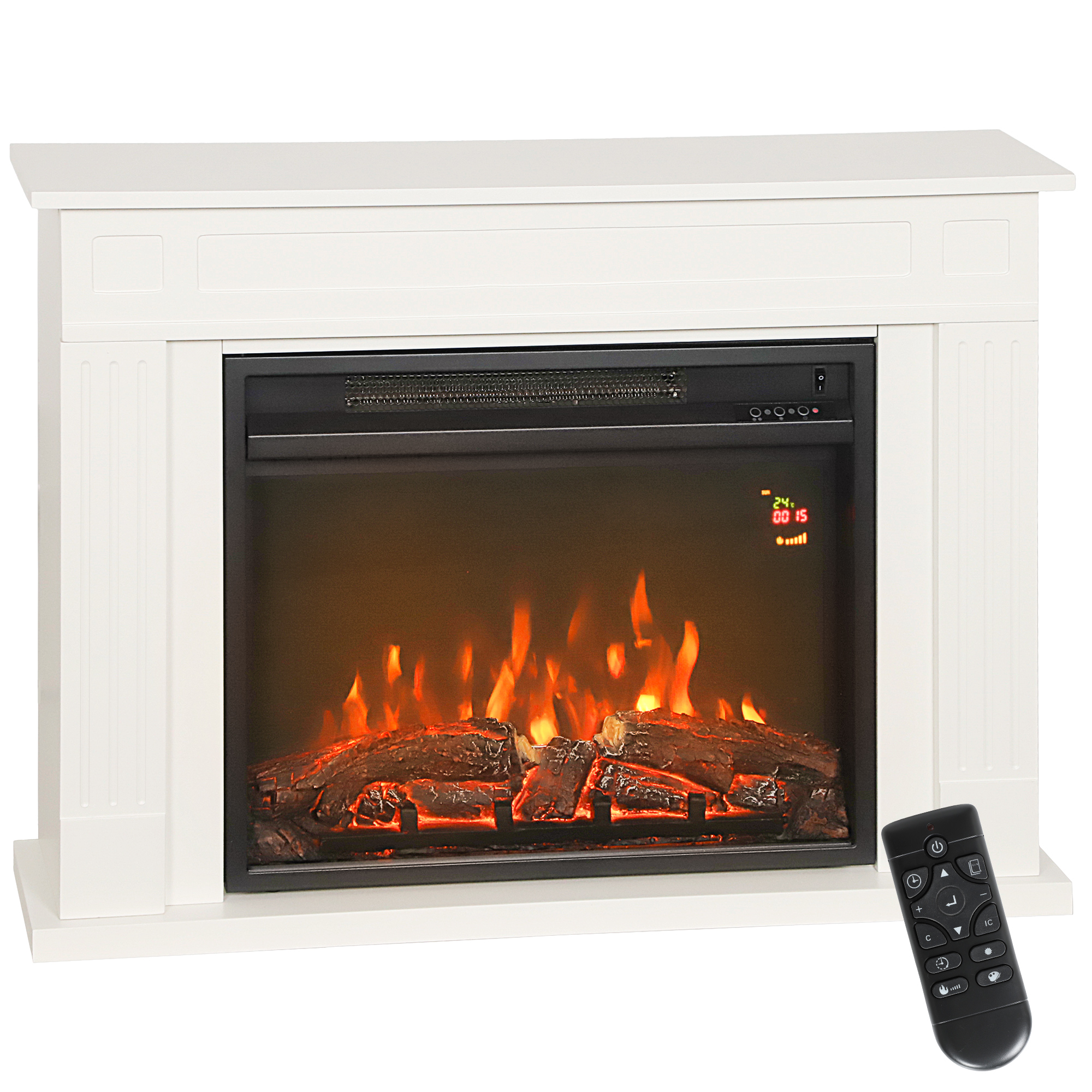 Elektrischer Kamin Mit 5 Flammenstufen, Fernbedienung Und Timer, 98 X 23,5 X 69,5 Cm, Schwarz-weiß