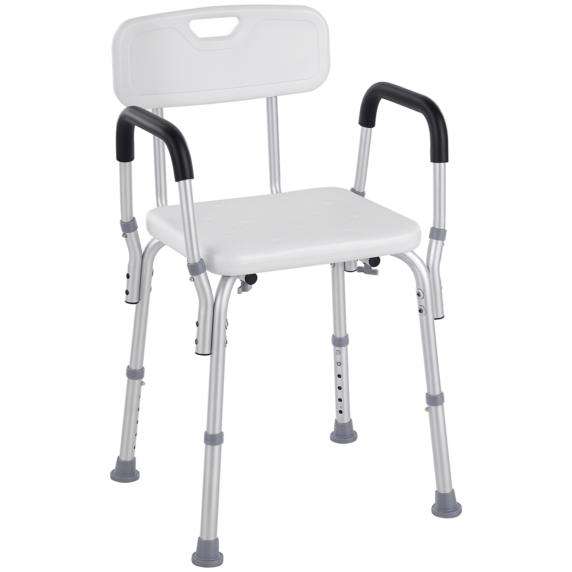 Duschstuhl Aus Aluminium Mit Verstellbarer Höhe Und Rutschfesten Füßen, 51,5 X 51,5 X 71–84 Cm, Weiß