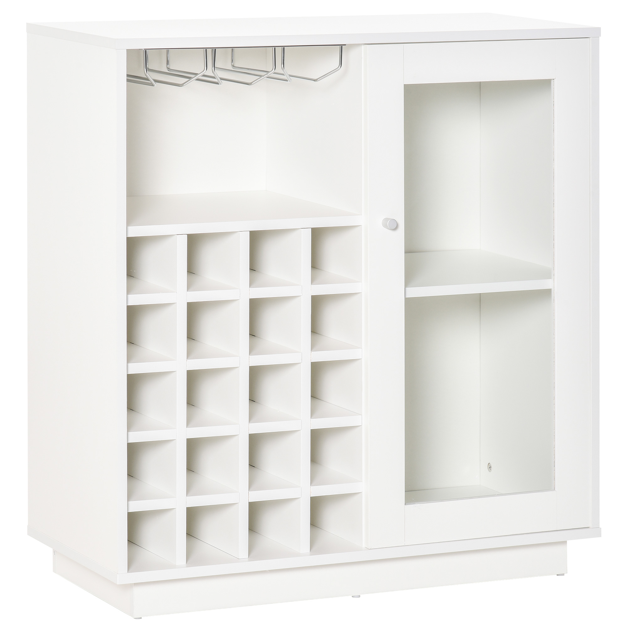 Flaschenregal Mit Glashalter Und Schrank, Kapazität 20 Flaschen, 80 X 36 X 85 Cm, Weiß