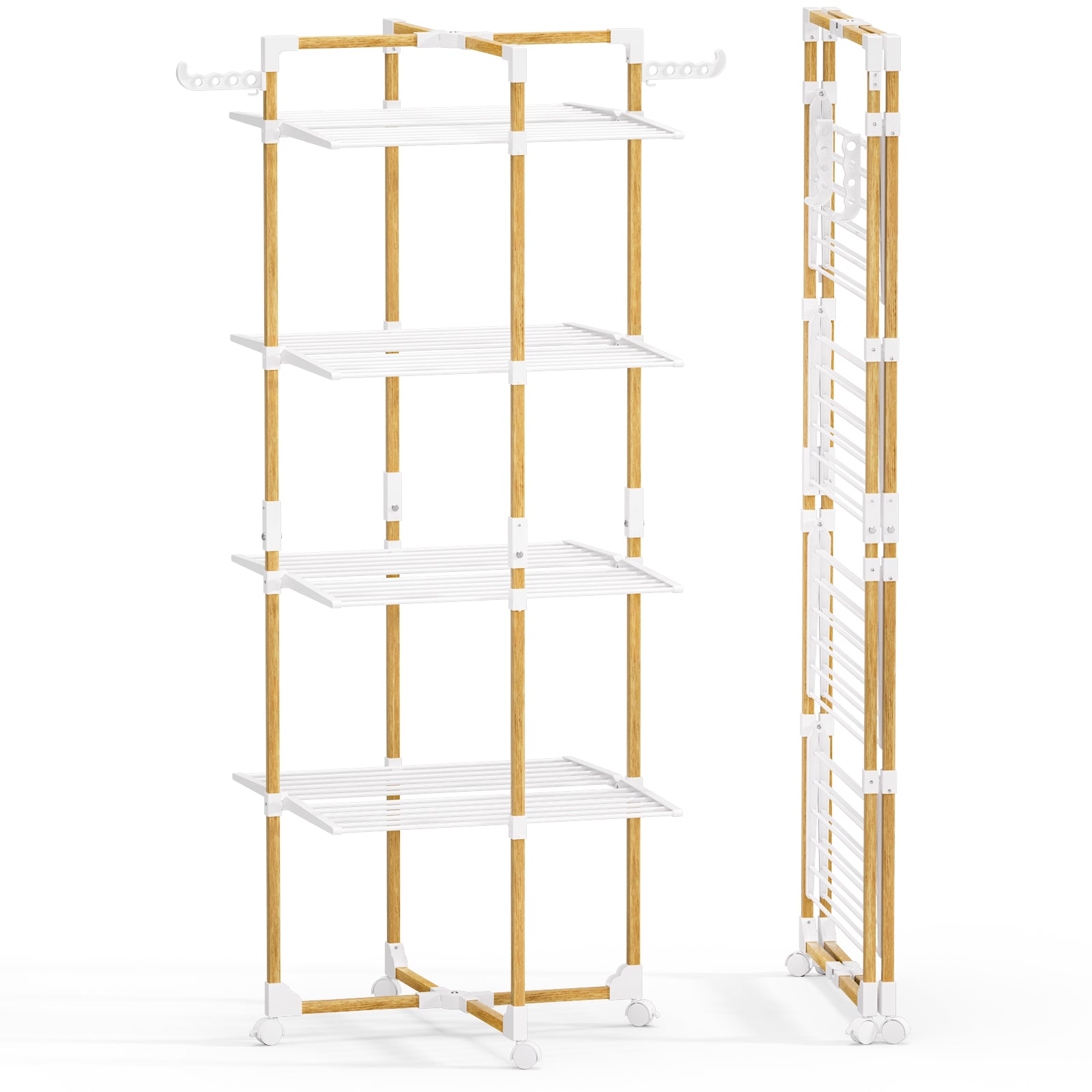Vounot® Wäscheständer Turm 4 Ebenen Turmwäscheständer Klappbar Wäscheturm Weiß