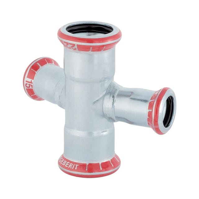 Geberit Kreuzstück Mapress C-Stahl d 28x15mm, 30Gr, red., außen verzinkt