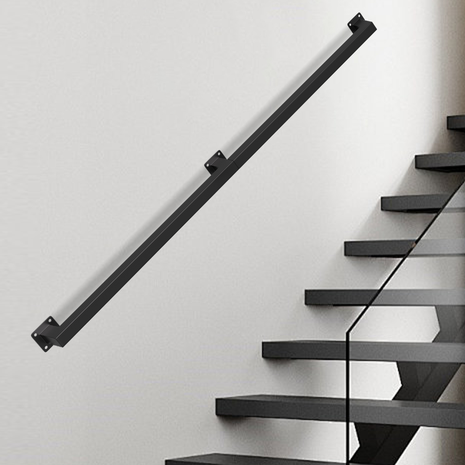 Wolketon Vierkant-handlauf 120 Cm Schwarz, Treppengeländer Aus Eisen Mit Pulverbeschichtung, 30 X 30 Mm, Zweiteilig, Für Treppe Und Flur