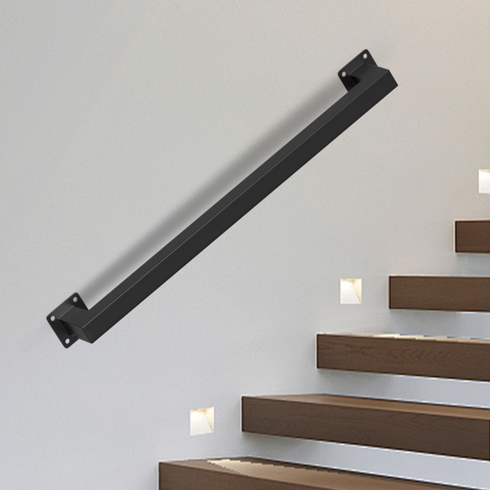 Wolketon Vierkant-handlauf 60 Cm Schwarz, Treppengeländer Aus Eisen Mit Pulverbeschichtung, 30 X 30 Mm, Einteilig, Für Treppe Und Flur