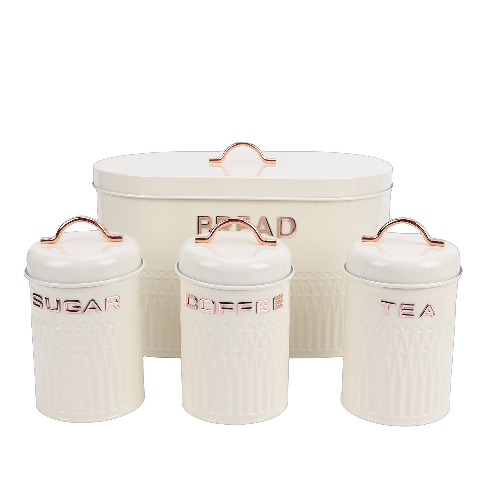 Set Aus 4 Brotkästen Und Brotdosen Aus Eisen, Für Küche, Kaffee, Tee, Zucker, Metall Zur Aufbewahrung Von Sahne Auf Der Arbeitsfläche.