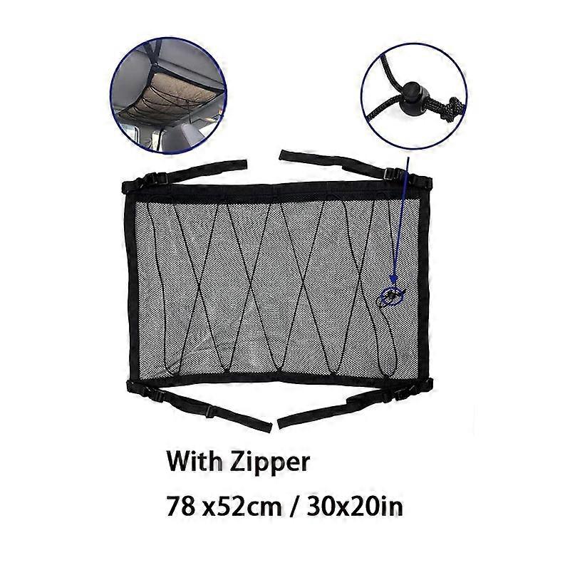 Sac De Rangement De Toit Pour Voiture, Filet De Rangement Avec Poche De Toit, Fermeture Éclair Double Couche Réglable, Accessoires De Rangement Intérieur Pour Voiture (avec Fermeture Éclair)
