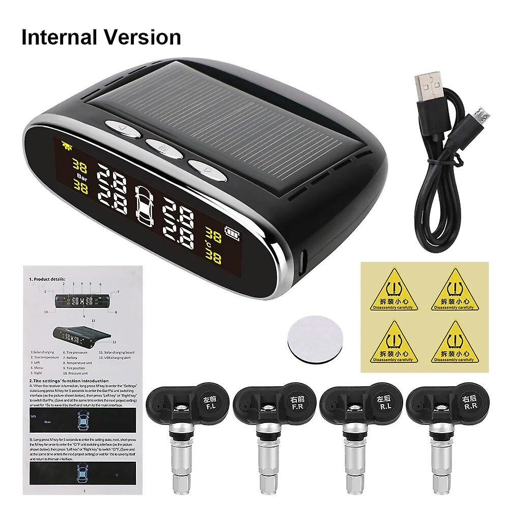 Système De Surveillance De La Pression Des Pneus (tpms) Sans Fil, Solaire, Avec Capteurs Intérieurs Et Alarme.