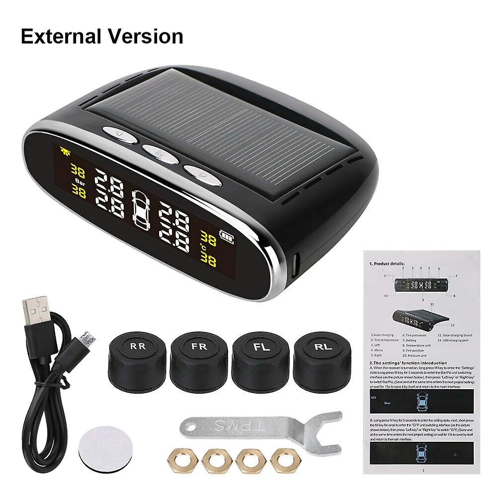 Système De Surveillance De La Pression Des Pneus (tpms) Sans Fil, Solaire, Avec Capteur Externe Et Alarme, Pour Voiture.