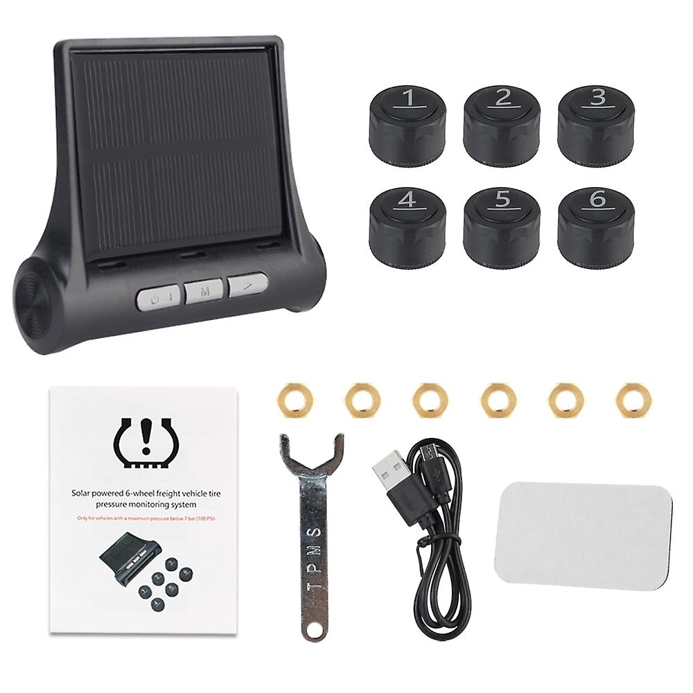 Système De Surveillance De La Pression Des Pneus Pour Camions Autotruck Solar Tpms À 6 Capteurs Avec Testeur De Pneus Numérique, Alarme Et Outils De Diagnostic. Accessoires Automobiles (tpms Solaire).