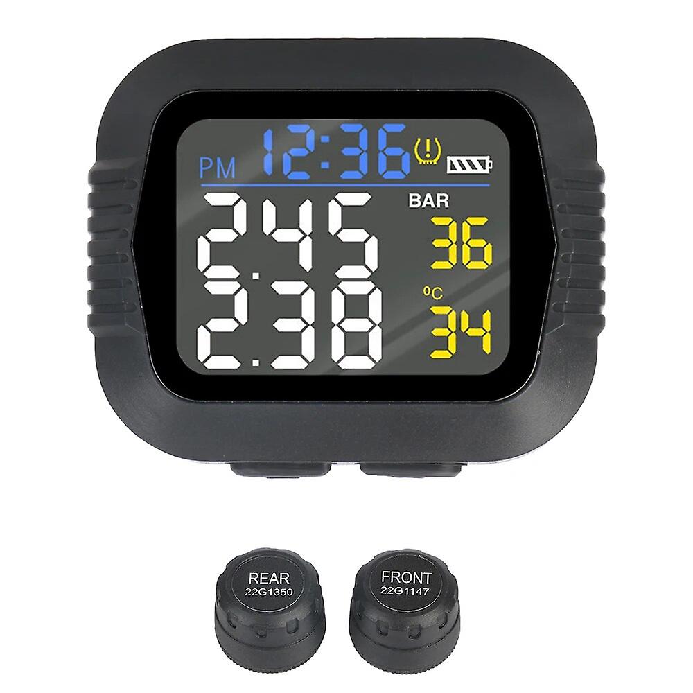 Système De Surveillance De La Pression Des Pneus Avec Horloge Numérique, 2 Capteurs Externes, Écran Lcd Couleur, Alarme De Température Pour Motos.