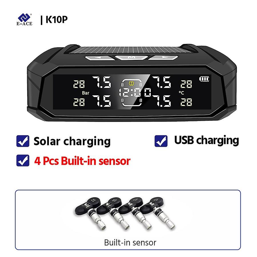E-ace Accesorios Para Vehculos Tpms Sensor 8 Bar Smart System For Cars Truck With Intelligent System Solar Power Lc Display ( K10p-internal Sensor )