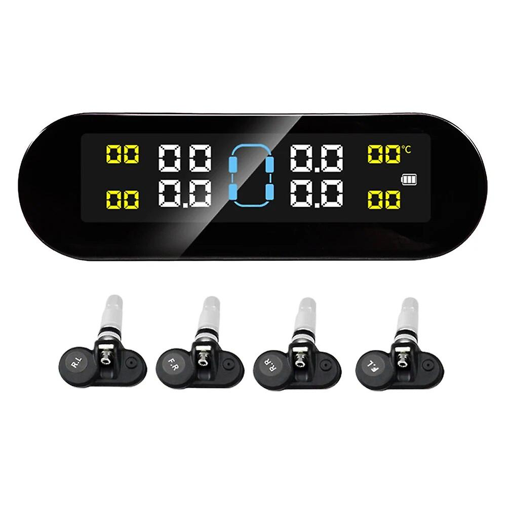 Système De Surveillance De La Pression Des Pneus Tpms (4 Roues) Avec Alimentation Solaire Et Charge Usb, Écran Lcd, Alarme De Sécurité Automobile (interne).