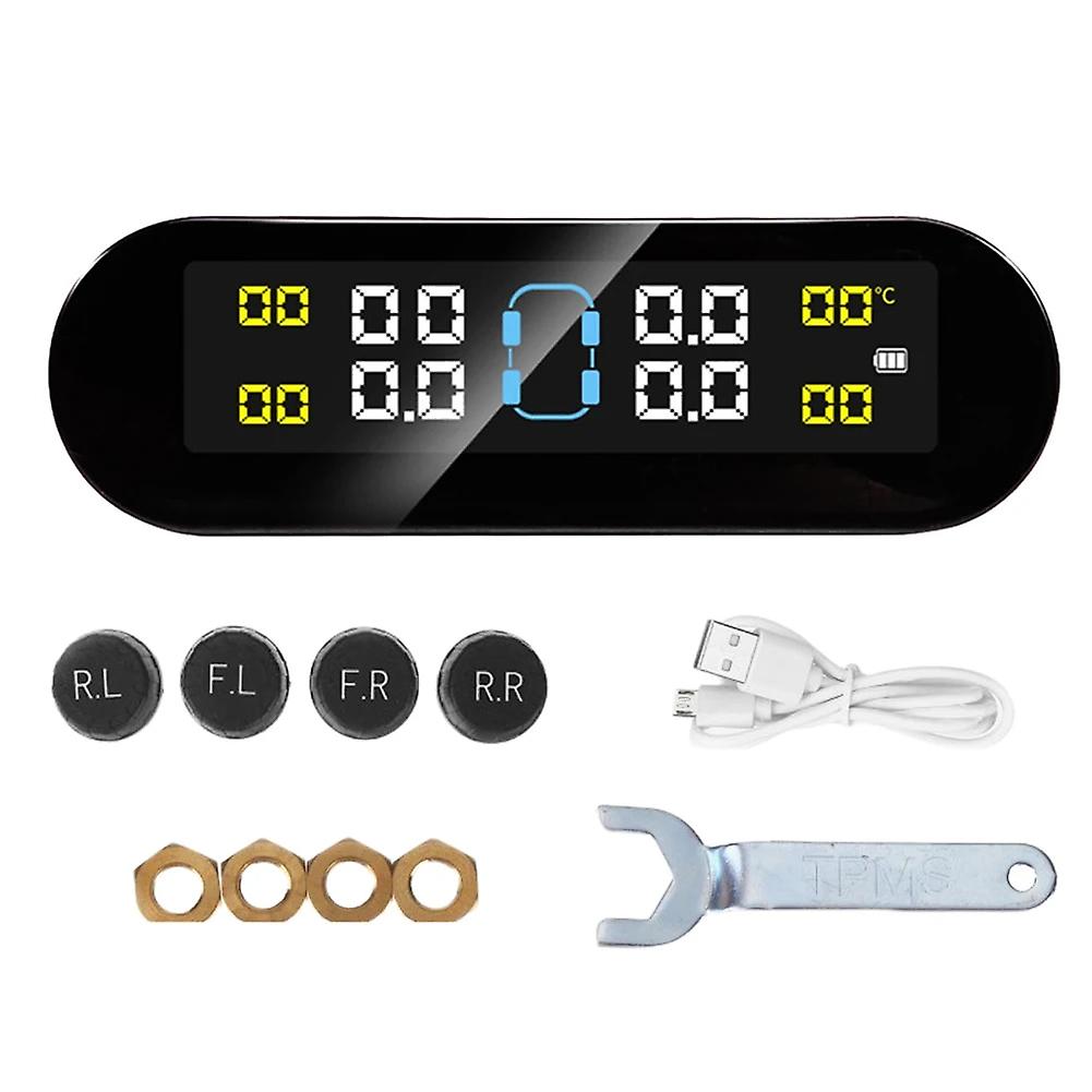 Système De Surveillance De La Pression Des Pneus Tpms (4 Roues) Avec Alimentation Solaire Et Charge Usb, Écran Lcd, Dispositif D'Alarme De Sécurité Automobile (externe).