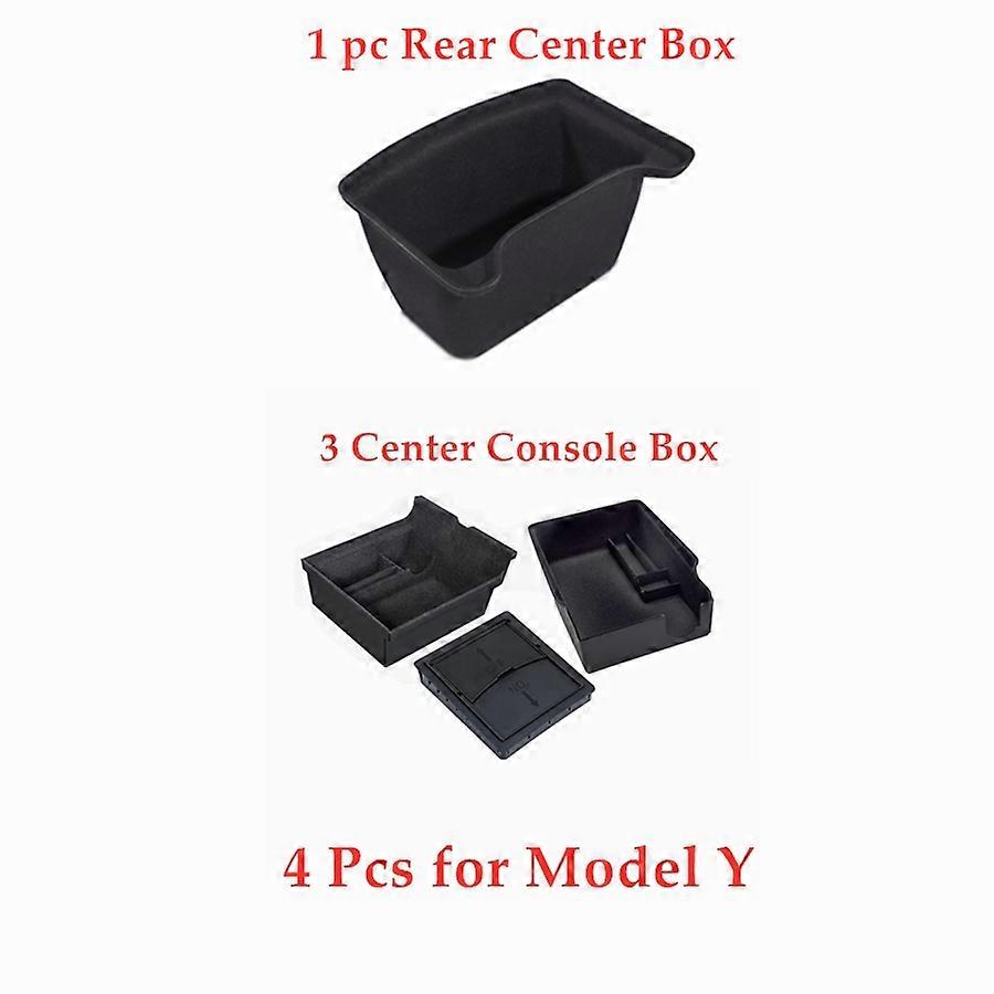 Plateau Organisateur Floqué Pour Console Centrale Tesla Model 3 Et Model Y 2021-2022 : Compartiment De Rangement Dissimulé Dans L'Accoudoir (4 Pièces Pour Model Y)