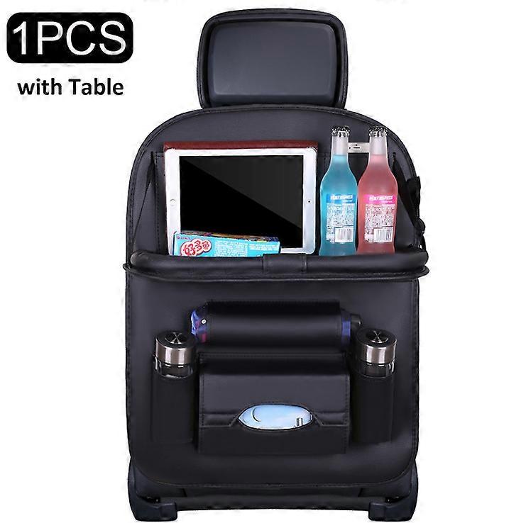Organisateur De Dossier De Siège Auto, Sac De Rangement En Cuir Pu, Plateau Pliable, Sac De Rangement De Voyage, Accessoires Auto (noir Avec Plateau)