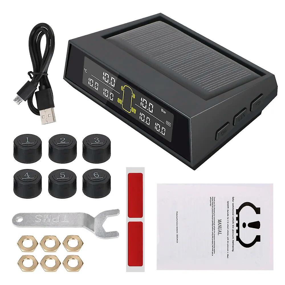 Système De Surveillance De La Pression Des Pneus (tpms) Avec Écran Couleur Lcd, Alimentation Solaire Et Capteur Externe (6 Pièces).