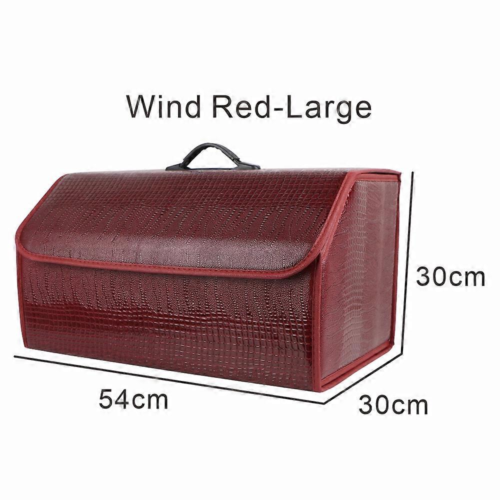 Boîte De Rangement Pliable Pour Voiture, Organisateur En Cuir Grain Crocodile Pour Coffre De Voiture, Sac De Rangement Étanche (rouge-l)