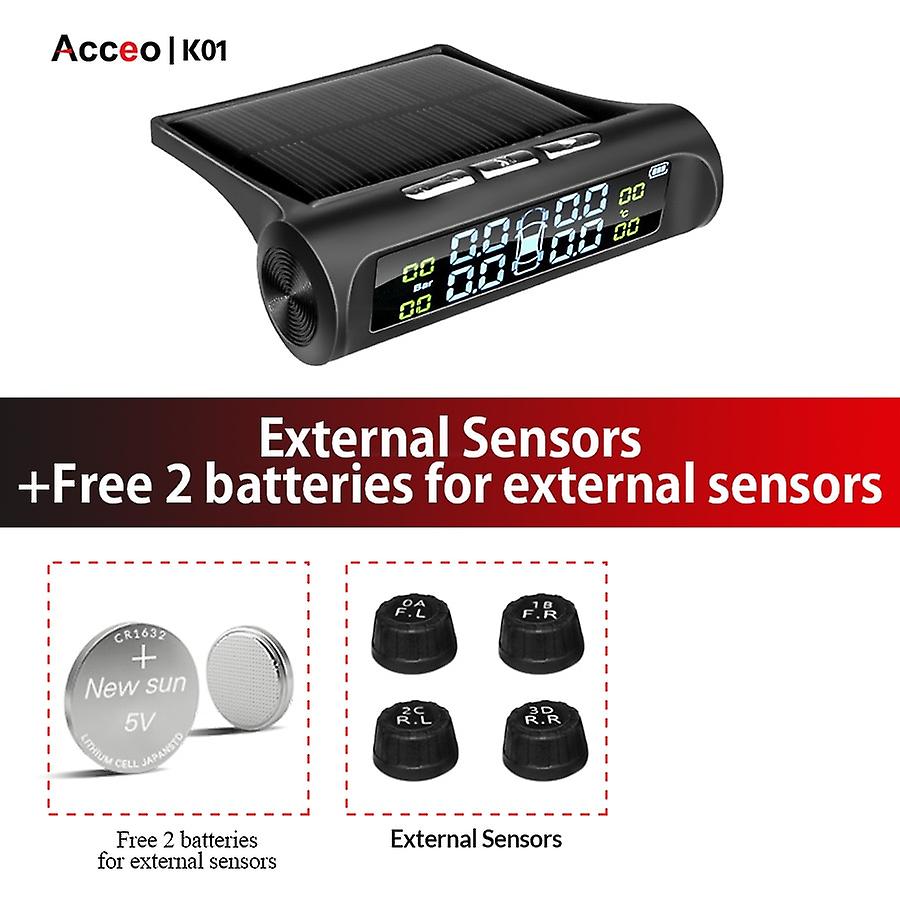 Système D'Alarme De Pression Des Pneus Pour Voiture, À Énergie Solaire, Avec Affichage Numérique, Système De Surveillance De La Pression Des Pneus Tpms Pour Voiture Intelligente Et Pompe À Air (k01 -