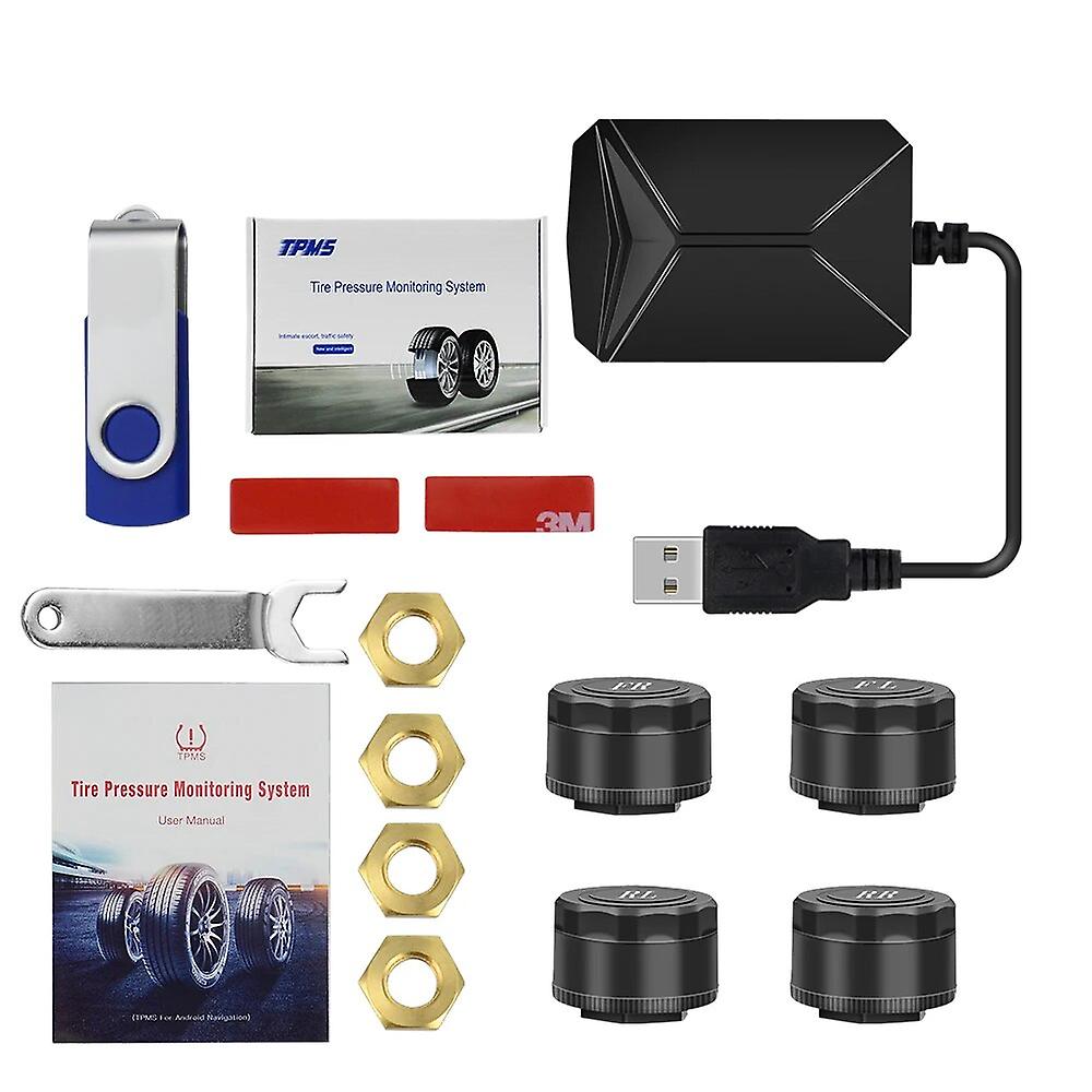 Système De Surveillance De La Pression Des Pneus Tpms Pour Voiture, Compatible Android Et Via Usb, Avec 4 Capteurs Externes, Alarme De Surveillance Jusqu'à 116 Psi, Transmission Sans Fil 5 V (capteur