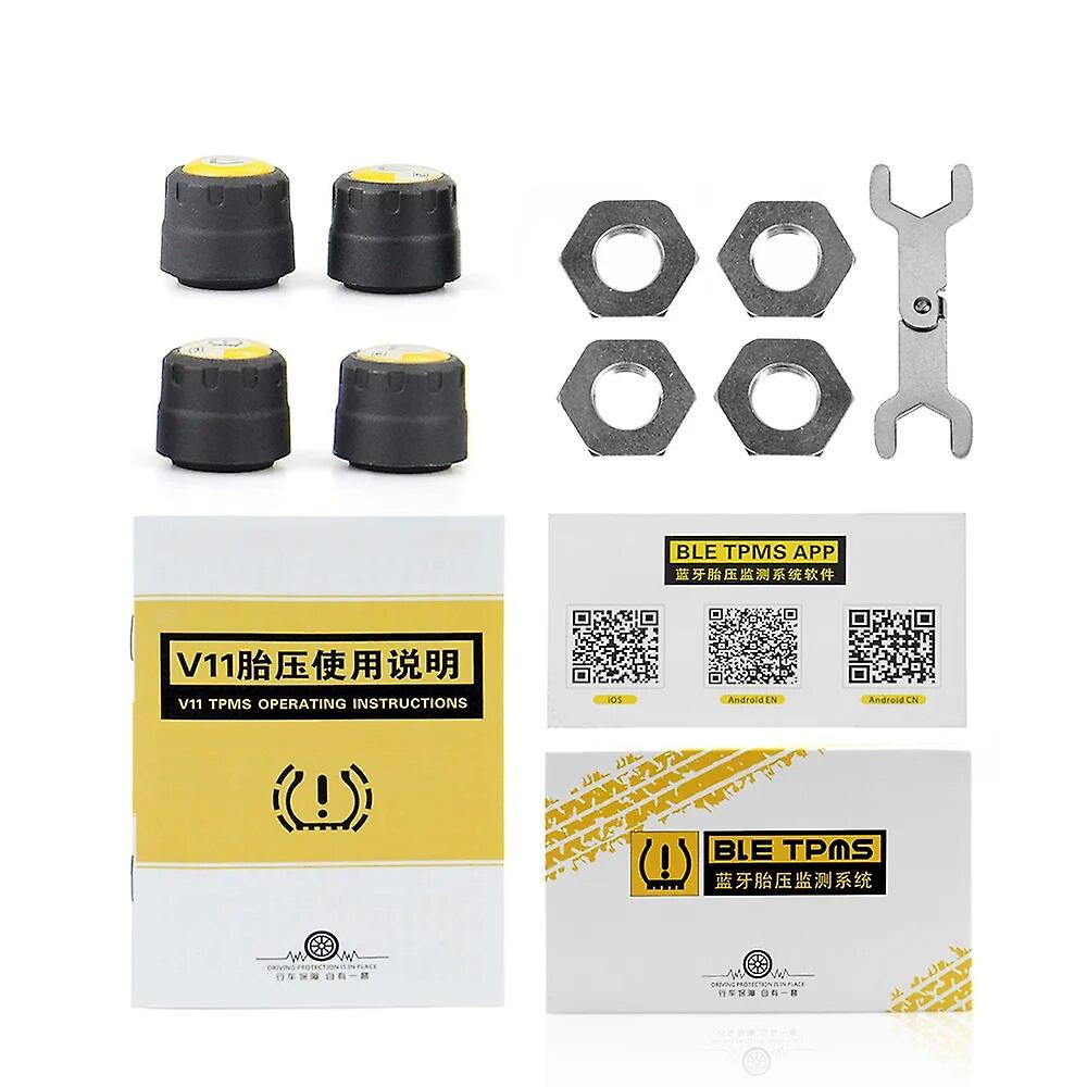 Capteurs Tpms Bluetooth 4.0 De Haute Qualité (lot De 4) Pour Voiture, Surveillance De La Pression Des Pneus, Faible Consommation, Compatibles Android Et Ios.