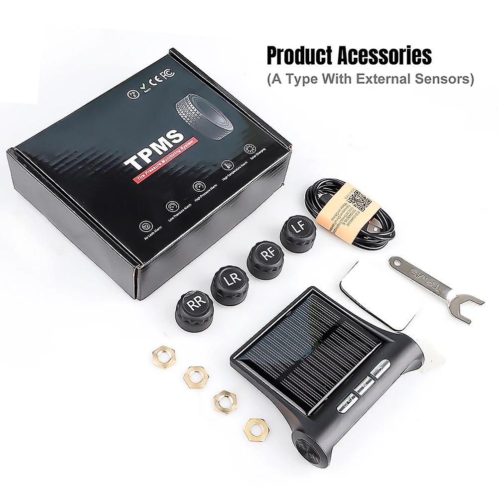 Système De Surveillance De La Pression Des Pneus (tpms) À Énergie Solaire Pour Voiture, Écran Lcd, 4 Capteurs Externes Et Internes, Avertisseur De Température Pour Suv