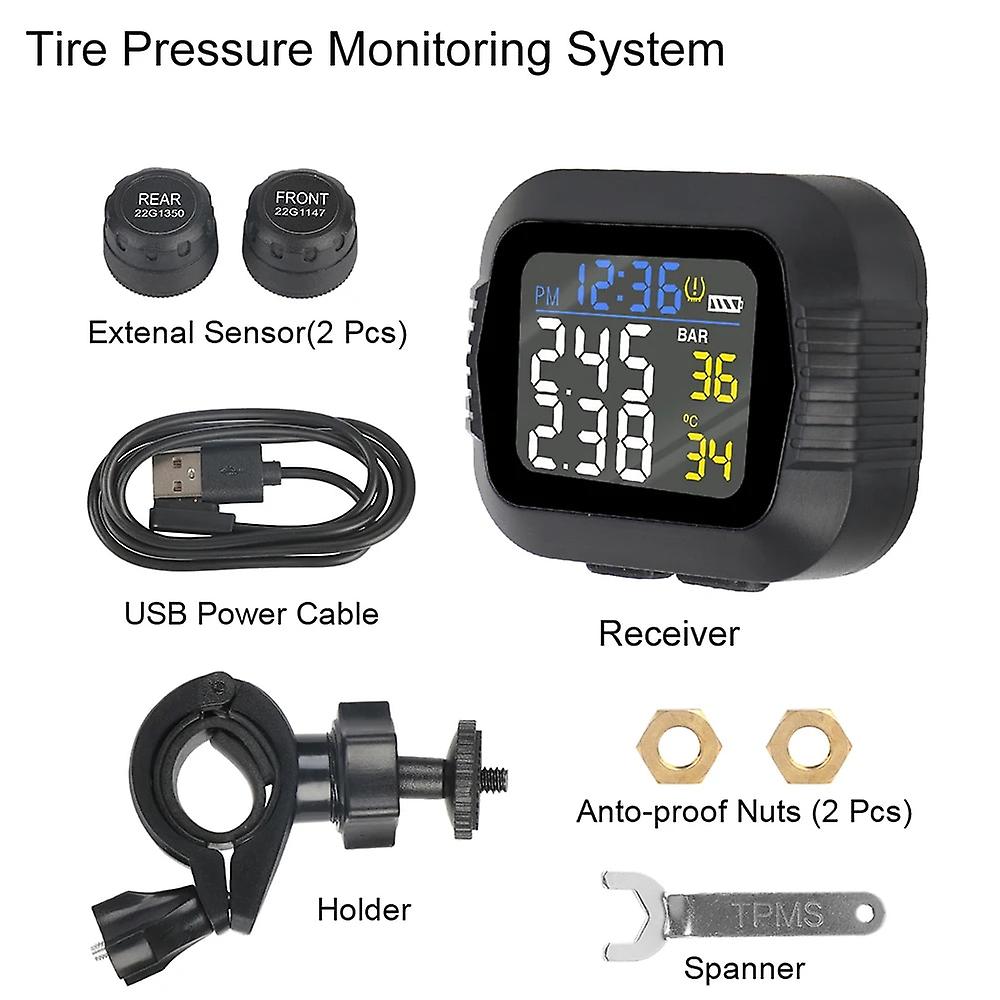 Système De Surveillance De La Pression Des Pneus (tpms) Pour Moto Avec Alarme De Température Et 2 Capteurs Externes. Alarme De Pression Des Pneus En Temps Réel.