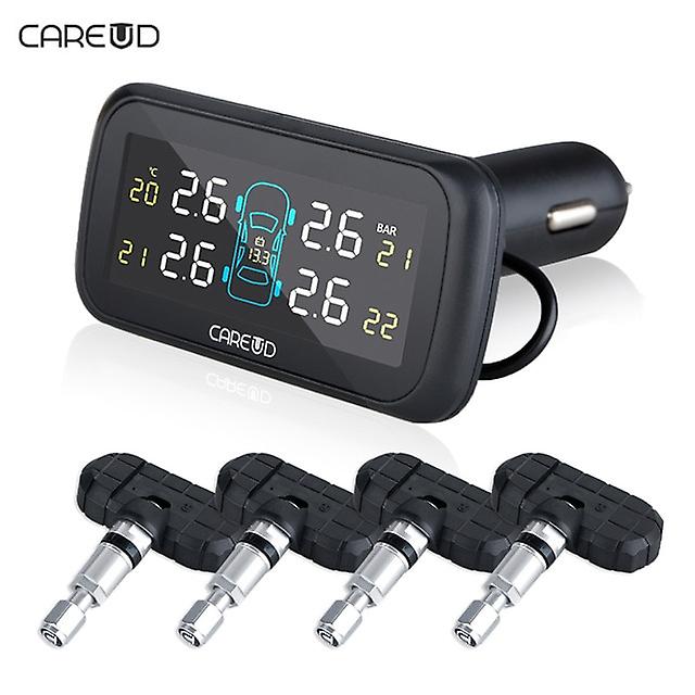 Système De Surveillance De La Pression Des Pneus Sans Fil Tpms Pour Voiture Avec 4 Capteurs, Écran Lcd Et Prise Allume-cigare Careud U903