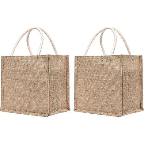 Set Mit 2 Jute-geschenktüten, Handtaschen, Einkaufstaschen, Einfachen Jute-tragetaschen – 26 X 26 X 18 Cm – Khaki
