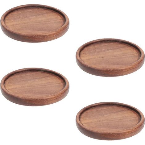 Set Aus 4 Untersetzern Aus Schwarzem Walnussholz, Wärmeisolierend, Mit Runder Nut.