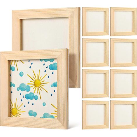 Set Mit 10 Unbehandelten Holzbilderrahmen Für Diy- Und Malprojekte – 12,00 X 12,00 X 0,80 Cm