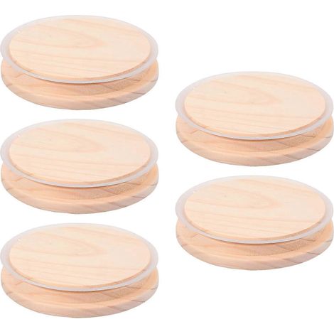 Set Mit 5 Stabilen Holzdeckeln Für Tassen, Becher Und Glasbehälter. – 1,9 X 10,2 Cm