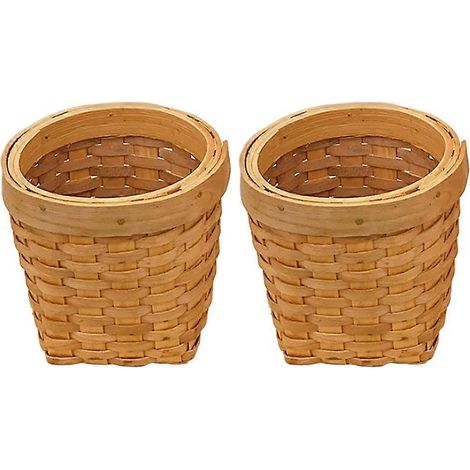 Set Mit 2 Stifthaltern, Stifteorganizer, Aufbewahrungskorb Für Accessoires, Stifthalter Aus Geflochtenem Holz – 9 X 8,5 Cm