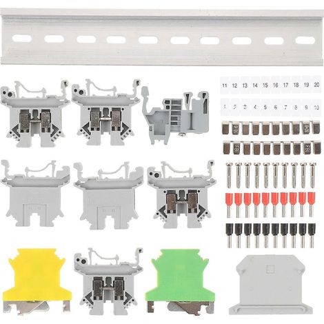 Din-schienen-klemmenblock-set Inklusive Erdungsblock Und Endhalterung. – 20 X 3,5 Cm