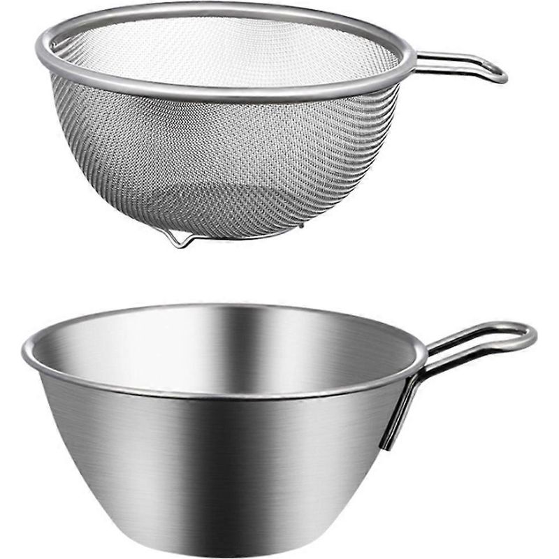 Edelstahl-reissieb Mit Abtropfkorb Und Schüssel, Metallsieb – 11,70 X 6,30 X 5,60 Cm – Silber