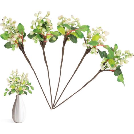 Set Mit 5 Zarten, Realistischen Künstlichen Weißen Und Grünen Beeren Aus Stoff, Blaubeeren, Diy-weihnachtsdekoration. – 25,00 X 8,00 X 3,00 Cm