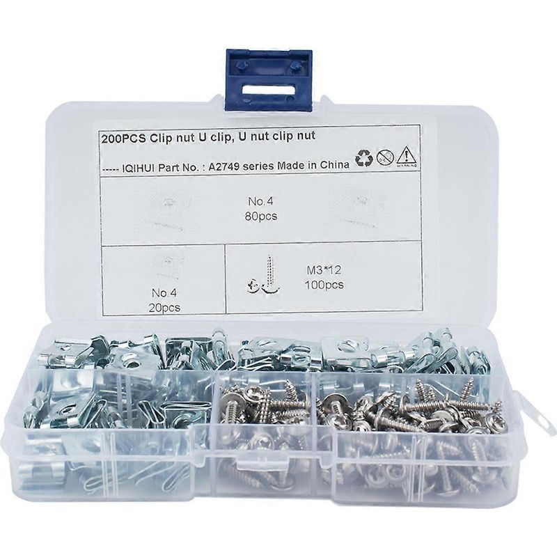 200 Stück Motorradverkleidungsbefestigungen, U-clips Aus Manganstahl Nr. 4, Selbstschneidende Schrauben, U-muttern (silber) – 13 X 7 Cm – Silber
