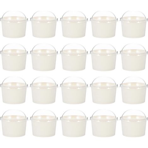 50 Sets Einweg-joghurtschalen, Papiereisbecher Und Kuchenschalen Mit Deckel – 7,5 X 7,5 X 7,5 Cm – Weiß