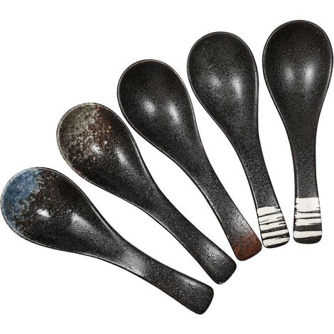 Set Mit 5 Japanischen Keramik-suppenlöffeln, Reislöffeln, Küchenutensilien Für Zuhause – 14,00 X 4,50 X 2,00 Cm – Verschiedene Farben
