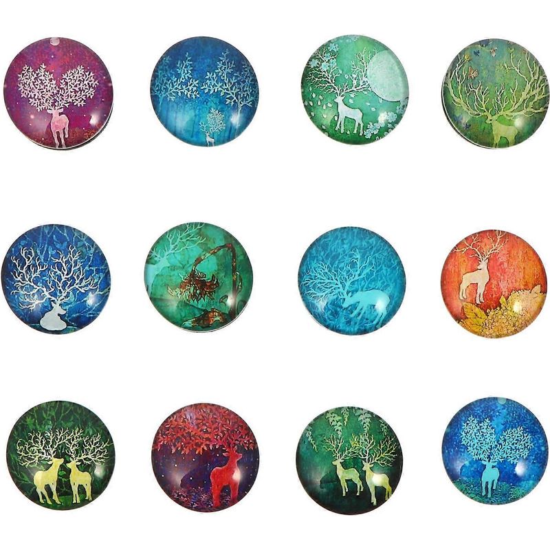 Set Mit 12 Weihnachtsmagneten Für Den Kühlschrank Mit Wunderschönen Hirschmotiven. – 2,5 X 2,5 X 0,8 Cm