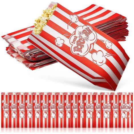 100 Gestreifte Und Bedruckte Popcorntüten Aus Papier, Ideal Für Popcorn-süßigkeiten. – 22,00 X 9,00 X 0,15 Cm