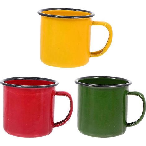 Set Mit 3 Retro-emaillebechern In Verschiedenen Farben, Kleine Mehrzweckbecher Für Kinder – 6,5 X 6 Cm