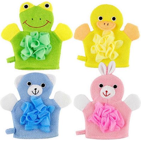 Set Mit 4 Badetüchern Mit Cartoon-motiven, Bequem Und Mit Passenden Waschlappen Für Kinder Zum Baden. – 21,00 X 21,00 X 1,00 Cm