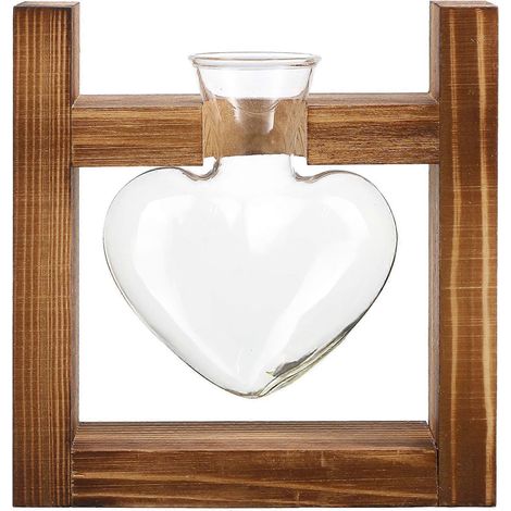 Herzförmige Glasvase Für Hydrokultur, Blumentopf Mit Holzständer (retro-stil) – 13,00 X 12,00 X 6,00 Cm
