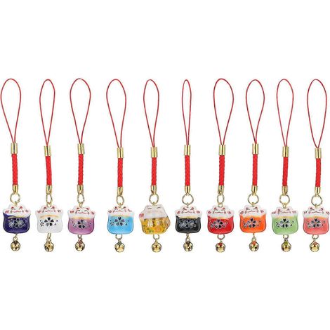 Set Mit 10 Glückskatzen-förmigen Anhängern Für Handyhüllen – 10 X 2 Cm – Farbe Zufällig