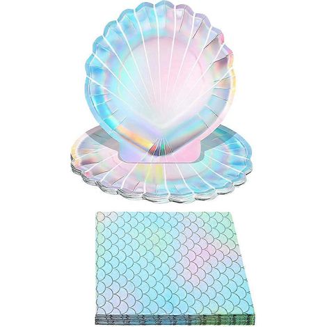 Set Muschelteller, Meerjungfrauen-partyteller, Einweg-meerjungfrauen-servietten – 18,00 X 18,00 X 0,30 Cm