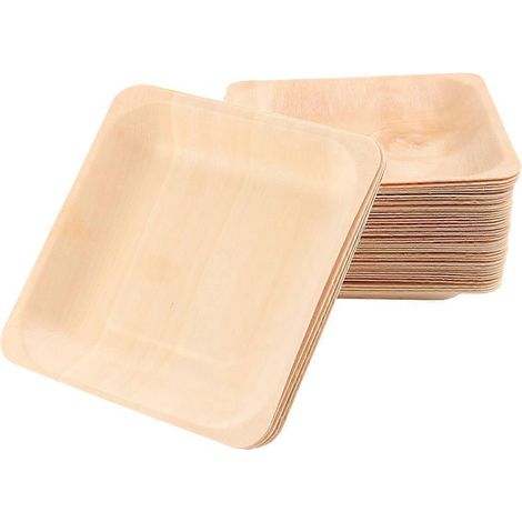 Set Mit 50 Quadratischen Einweg-holztellern Für Partys, Hochzeiten, Restaurants, Picknicks Und Geburtstage. – 14,00 X 14,00 X 2,00 Cm