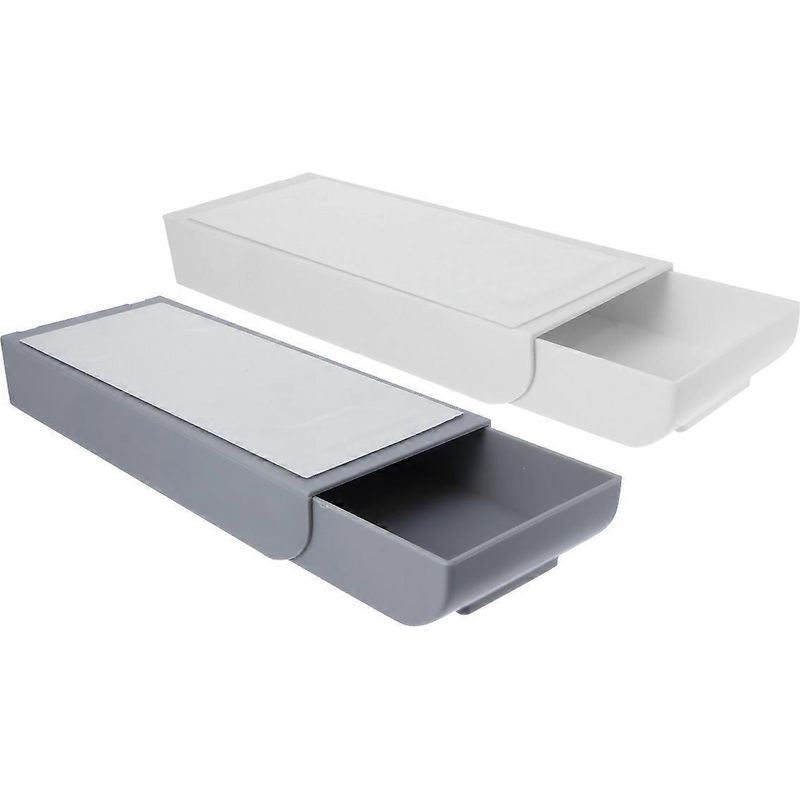 Set Mit 2 Selbstklebenden Aufbewahrungsboxen Für Stifte Zur Aufbewahrung Unter Dem Schreibtisch. – 22 X 9 Cm – Weiß/grau